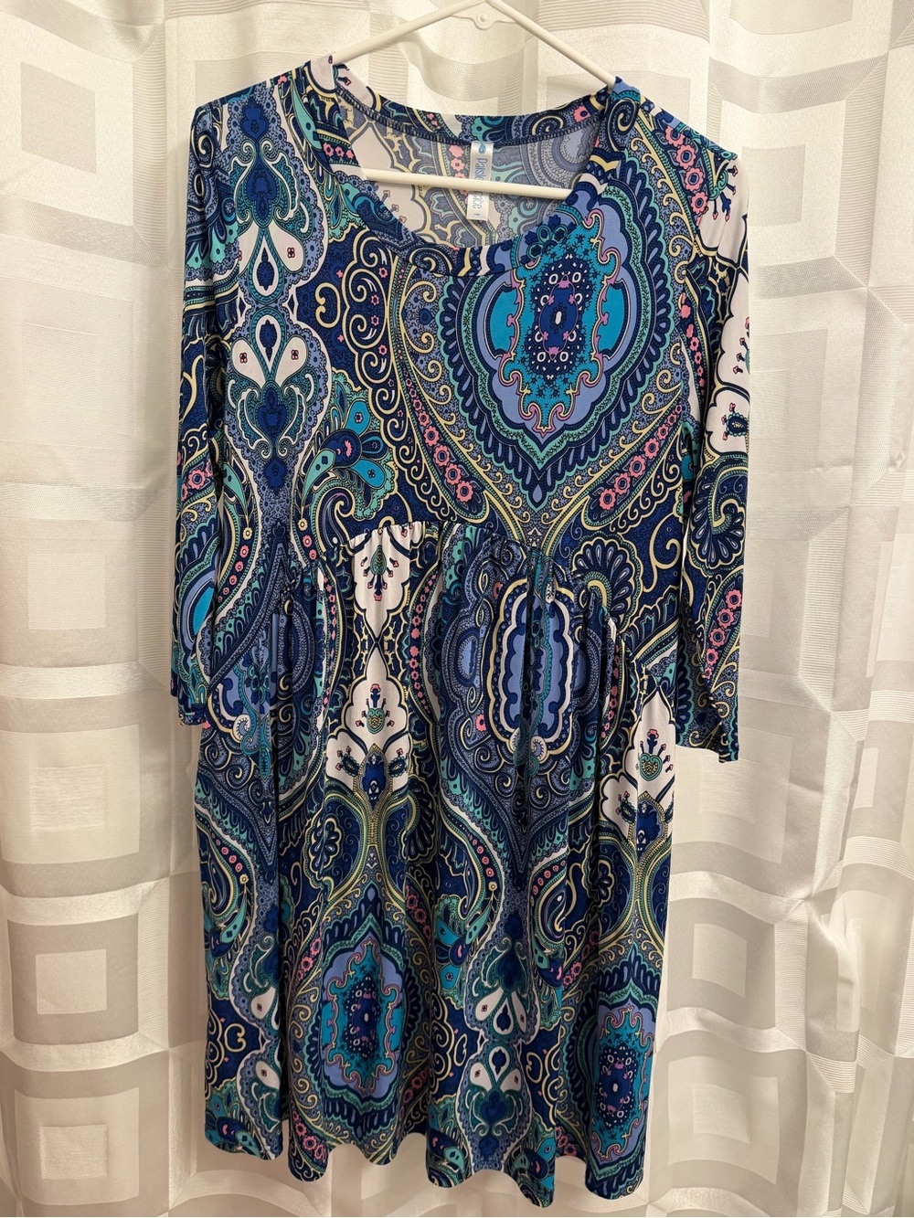 Paisley Grace blue patterned long sleeve tunic dress size large